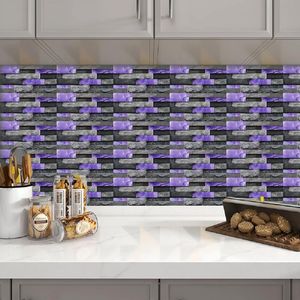 24 Sheets Purple Glossy Imitation Marble Wall <b>Tiles</b> Waterproof Oilproof Peel-Stay <b>Backsplash</b> Stickers PVC Brick Wall Decals XPE - Product Image 6