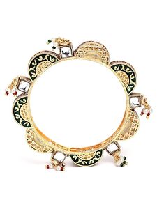 Bracelets indiens en laiton plaqué or 18 carats, design floral, incrustation de zircon, bijoux ethniques de mariage, certifiés, tendance, unisexe - Product Image 5