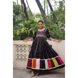 Navratri Roman Multicolored Embroidered Satin Evening Gown - Product Image 3