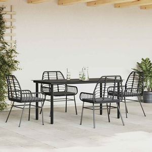 Conjunto de Comedor de Jardín de Ratán Sintético Negro con Mesa de 63 Pulgadas, Colección de Muebles para Exteriores - Product Image 3