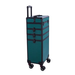 4-in-1 Interchangeable Aluminum Rolling Makeup Case Draw-<b>Bar</b> Style-Dark Green Cosmetic Bag & Case - Product Image 5