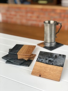 Nouvel Arrivage : Sous-verres carrés en bois d'acacia et résine époxy, style classique, design unique pour la maison, les fêtes et le salon - Product Image 2