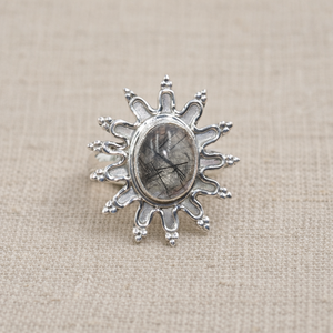 Black Rutile <b>Quartz</b> Sunburst <b>Ring</b> 925 Sterling Silver Rose Gold Yellow Gold Plated Handmade Statement Floral Design <b>Ring</b> for her - Product Image 4