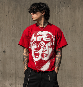 เสื้อยืดโอเวอร์ไซส์สไตล์สตรีท แขนสั้น ผ้าถักลายกราฟิก ทรงหลวม ไหล่ตก ผ้าคอตตอนหนา สำหรับผู้ชาย MICAH CORPORATION - Product Image 4