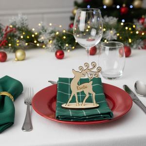 Personalized Wooden Deer <b>Place</b> <b>Card</b> Christmas Table Decor Holiday Animal Theme Rustic Design - Product Image 1