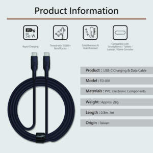 Tian Dian 2026 Type-C 60W Fast Charging Cable Pure Copper Braid PVC Jacket 1M RoHS/FCC/ Certified for - Product Image 3