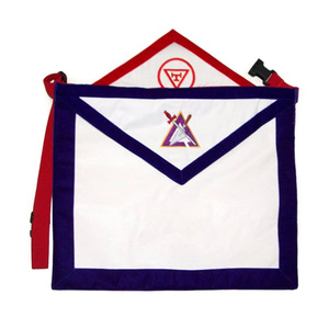 Delantal Masónico del Capítulo y Consejo del Arco Real, Reversible, Bordado a Máquina por Ambos Lados, Delantal de Color Morado y Rojo - Product Image 4