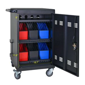 Carrello di ricarica per tablet e laptop da 32 bit in plastica con divisori per la gestione dei cavi, clip per cavi, supporti e cestello per dispositivi mobili - Product Image 4
