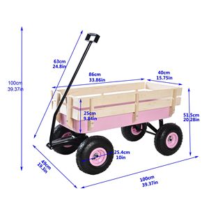 All Terrain Outdoor Wagon with Wood Railing and Air Tires Pulling Garden <b>Camping</b> Cart - Product Image 6