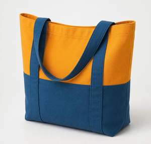 Large Canvas Tote Bag Blue Color Block Shoulder Handle Shopping Bag Daily Use - Product Image 1