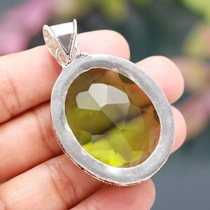 Pendentif péridot en argent sterling 925, forme ovale, pierre précieuse vintage, pendentif en pierre verte, bijoux pour femmes, bijoux artisanaux - Product Image 4