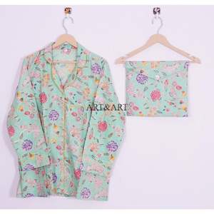 Unique Design Wear Pajama Set Cotton Pants <b>Shirt</b> Pajama Set Sleepwear Pajama set <b>for</b> <b>Women</b> Hand Block and Floral Printed PJ set - Product Image 3
