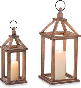 Lanterne en bois écologique et élégante pour la décoration de table de mariage avec couvercle en verre et support pour bougie - Product Image 1