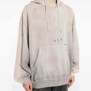 Soft Touch Fleece Distressed Hoodie Unique Tear <b>Pattern</b> 100% Cotton Winter Regular Fit Drop Shoulder Streetwear - Product Image 5