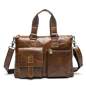High Quality Top Grain Leather Men's Business Briefcase Multi Pocket Executive Office Messenger with Shoulder Strap - Product Image 4