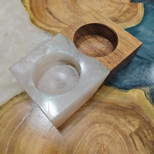 Porte-bougie rectangulaire en bois et résine d'acacia de qualité supérieure, décoration intérieure et extérieure pour bougies chauffe-plat - Product Image 1