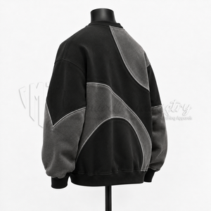 Sudadera de color negro carbón para hombre, con bloques de color, cuello redondo, forro polar, fabricante de sudaderas personalizadas - Product Image 4