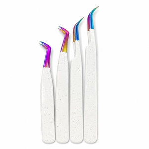 Ensemble de pinces à cils professionnelles en acier inoxydable blanc pailleté, pointes inclinées, étui de protection écologique pour sourcils - Product Image 2