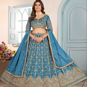Lehenga Choli traditionnel pakistanais et indien pour femmes, vêtements de fête, mariage, Diwali, matériaux recyclés, chinon, coupe régulière, toutes saisons - Product Image 1