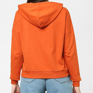 Sudadera con capucha corta naranja para mujer, de manga larga, forro polar, casual, color liso, hombros caídos, teñido liso, tipo jersey - Product Image 4