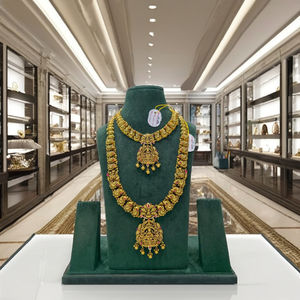 ชุดเครื่องประดับเจ้าสาวโบราณทองคำแท้ 22K แบบโบราณ ประกอบด้วยสร้อยคอยาวแบบราณีฮาร์ พร้อมจี้รูปพระลักษมี สำหรับงานแต่งงานแบบอินเดีย - Product Image 1