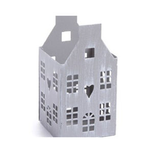 Portavelas de Metal Blanco Envejecido con Forma de Casa, Estilo Rústico Vintage para Decoración del Hogar - Product Image 1