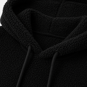 Sweat-shirt à capuche en polaire noir pour femme, couleur unie, manches longues, pull décontracté avec poches, vêtements d'hiver - Product Image 3