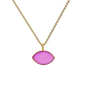Colgante de latón hecho a mano con drusa de azúcar rosa, cadena de eslabones chapada en oro de 18 quilates, joyería de piedra natural, regalo minimalista de lujo para mujer - Product Image 2