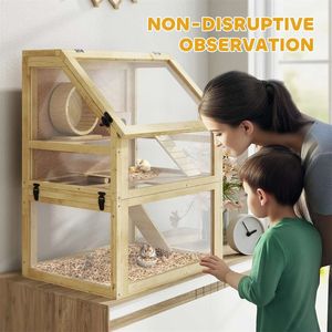 Gabbia Moderna in Legno a 3 Livelli 61x41x75 cm per Piccoli Animali, Alloggio per l'Allevamento di Criceti, Casetta Solida in Legno con Motivo Animale - Product Image 2