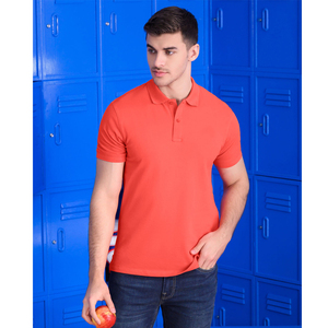 Polo de Manga Corta para Hombre, Color Coral, Tejido Piqué, Corte Regular, Estilo Casual - Product Image 3