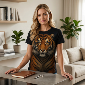 เสื้อยืดแขนสั้นลายเสือสำหรับผู้ชาย ทรงโอเวอร์ไซส์ คอกลม ลวดลายสัตว์ ผ้าถักไหม/ฝ้าย แห้งเร็ว ระบายอากาศได้ดี - Product Image 6