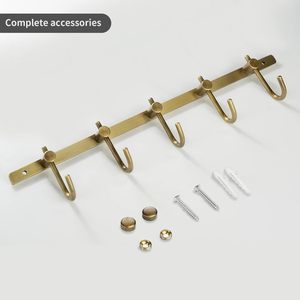 Perchero de pared de latón cepillado de lujo con 5 ganchos, organizador de metal resistente para toallas, batas, sombreros y bolsos, ideal para entrada, baño y dormitorio. - Product Image 6