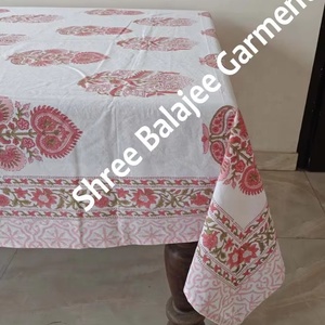 Fait à la main belle nappe en pur coton rose et bleu indien ferme mariage décoratif main bloc imprimé couverture de Table - Product Image 1