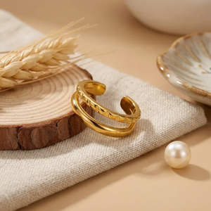 Bague minimaliste géométrique en acier inoxydable avec perle d'eau douce et revêtement PVD or véritable 18 carats, bijoux de mode pour femmes - Product Image 3