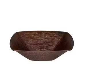 Évier rectangulaire en cuivre martelé à encastrer, vasque de salle de bain minimaliste en bronze, bol artistique à poser sous le meuble pour luminaires design - Product Image 3