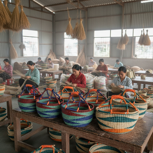 Natural Bolga Seagrass <b>Basket</b> Handmade Woven <b>Basket</b> with Handle <b>for</b> Shopping Picnic and Storage Home Use - Product Image 5