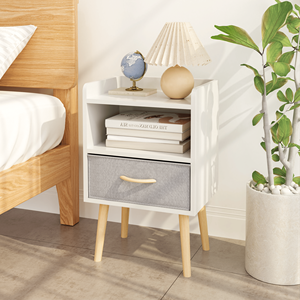 Comodino a 2 livelli pieghevole in tessuto con cassetti, tavolino laterale in legno, mobile contenitore per camera da letto e soggiorno, tavolino d'appoggio con spazio contenitivo ottimizzato - Product Image 4
