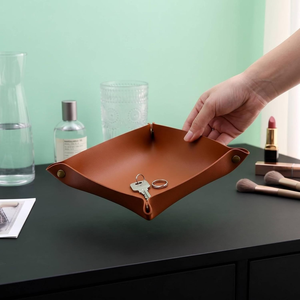 Bandeja Organizadora Cuadrada de Cuero Marrón, Plegable, para Llaves, Monedas, Joyas, Teléfono, Almacenamiento de Escritorio - Product Image 6