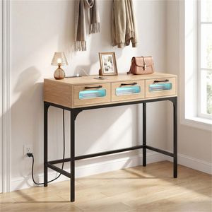 35.5\" LED Lighted Narrow <b>Console</b> <b>Table</b> with Power Station 3 Drawers and Charging Ports for Entryway or Sofa Area - Product Image 6