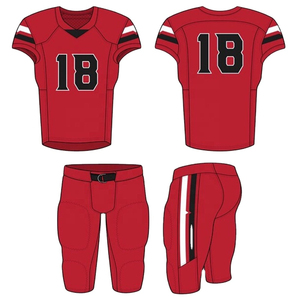 Ensemble d'uniformes de football américain personnalisés, rouge, 18, maillot et pantalon sublimés, coupe athlétique pour hommes, évacuation de l'humidité, toutes saisons - Product Image 1
