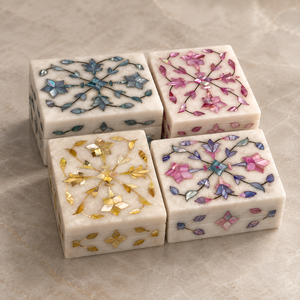 Rectangle Marble Jewelry <b>Box</b> with Mother of Pearl Inlay Floral Design Modern Thanksgiving Storage for Rings and <b>Earrings</b> - Product Image 2