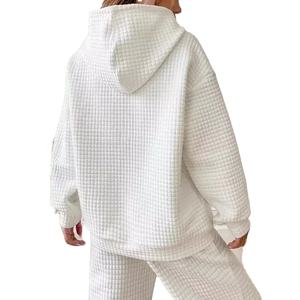 Sudadera con Capucha Oversize de Algodón 100% con Textura Waffle para Mujer, Bordada y Estampada, con Mangas Caídas y Ajuste Holgado Casual para Otoño - Product Image 4