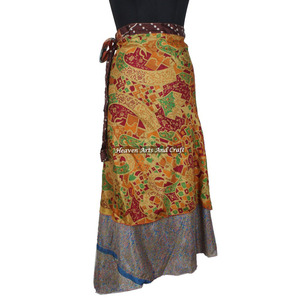 Silk Pareo Sarong Beach Long <b>Wrap</b> <b>Around</b> <b>Skirt</b> 2 Layer Reversible Magic Silk Saris <b>Wrap</b> Long <b>Skirt</b> Indian Silk <b>Wrap</b> Vintage - Product Image 5