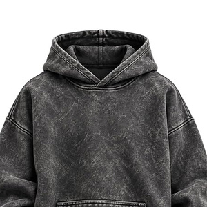 <b>Black</b> Acid Wash Drawstring Pullover Hoodie Oversized Heavyweight Cotton <b>Plain</b> Hooded <b>Sweatshirt</b> Unisex - Product Image 4