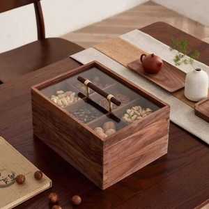Hexagonal Solid Wood Dry Fruit <b>Box</b> with <b>Clear</b> Acrylic Window <b>Lid</b> 6 Compartment Nut Storage Case Oriental Style Snack Tray - Product Image 2