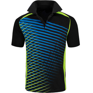 Polo à manches courtes rayé bleu et vert fluo pour homme, séchage rapide, tricoté, sportif et décontracté - Product Image 1