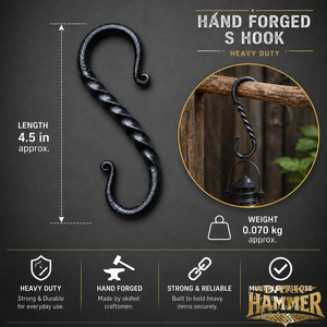 ตะขอแขวนอเนกประสงค์เหล็กดัดมือแบบยุคกลาง สีดำ แข็งแรงทนทาน รุ่น Dark Hammer Hand Forged Real Touch พร้อมตะขอเกี่ยวรูปตัว S แบบบิด - Product Image 3