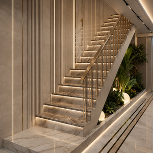 Champagne Gold Stair <b>Railing</b> With Slim Vertical Balusters Modern Indoor Handrail For Luxury Villa Staircase - Product Image 3