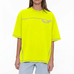 T-shirt surdimensionné gris foncé à manches courtes avec broderie logo aile et bordure contrastante, en jersey de coton décontracté pour homme, col rond - Product Image 2