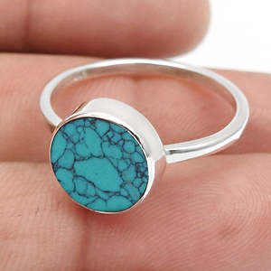 Modern Style Natural Round Cut <b>Turquoise</b> Gemstone <b>Ring</b> Crafted From 925 Sterling Silver Wholesale Factory Price Boho Jewelry - Product Image 3